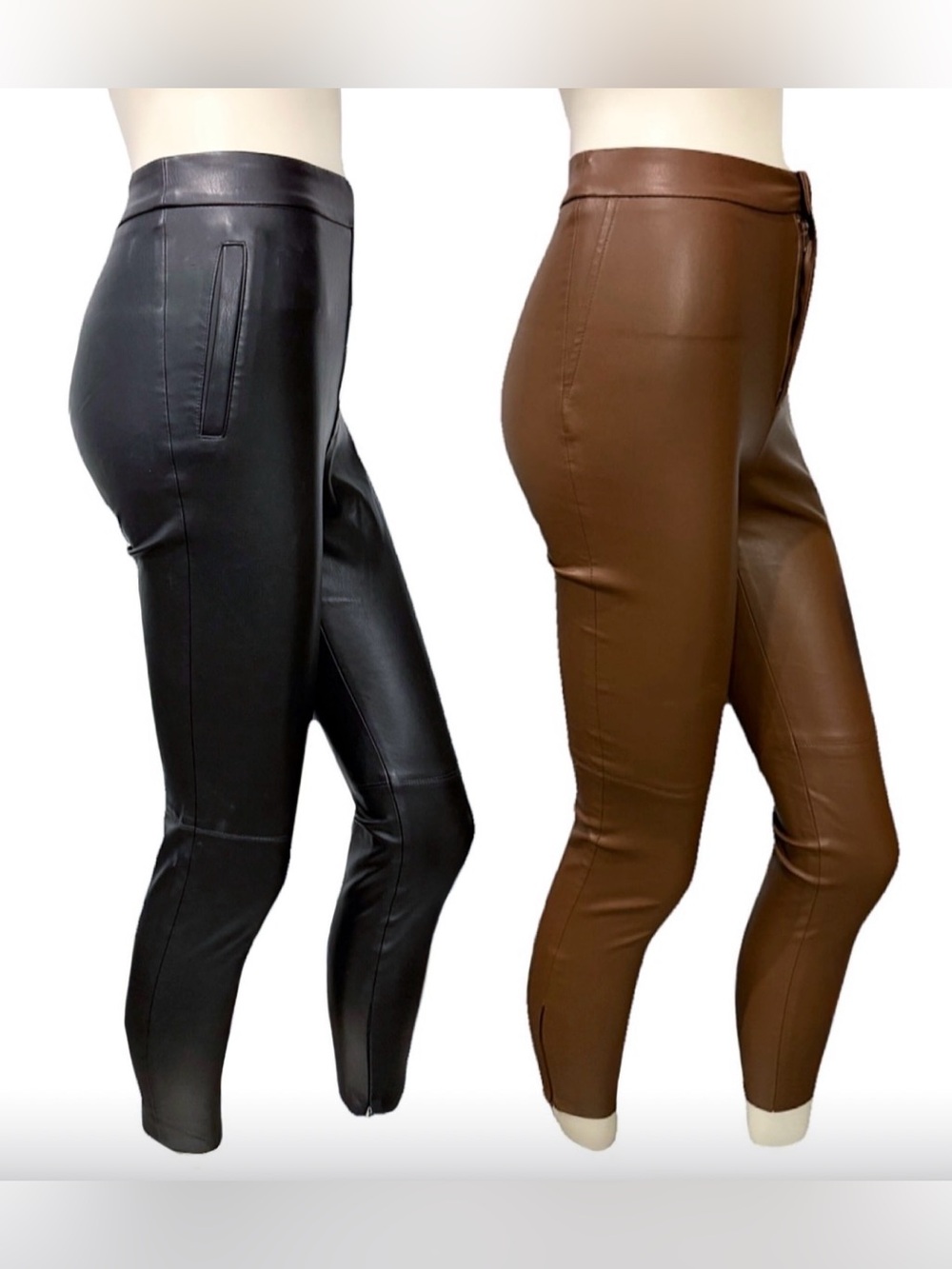 Zara Faux Leather Pants Lot XS Black Brown Ankle Zip